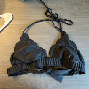 Black scalloped top with blue floral scalloped bottoms